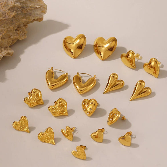 Wholesale 316L Stainless Steel Electroplated Heart Geometric Style Women's Earrings