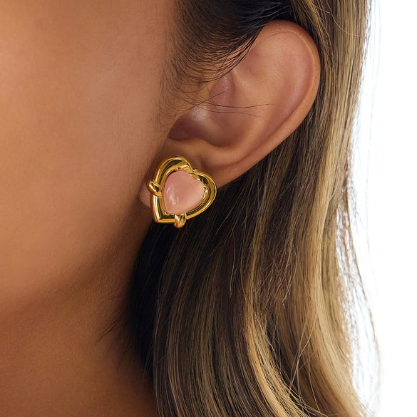 Wholesale Stainless Steel Electroplated Heart Shape Cat Eye Pendant Earrings For Women Niche Fashion Design Ins Style