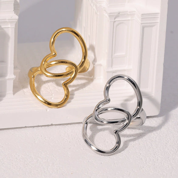 Wholesale Stainless Steel Electroplated Heart Shape Cut Out Open Ring Hand Jewelry For Women