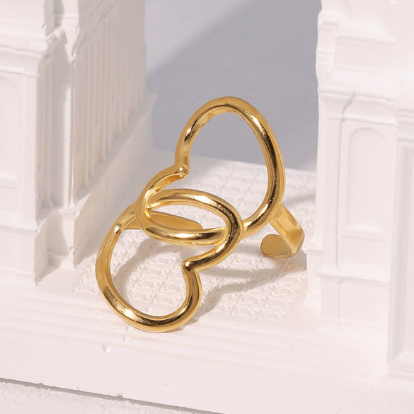 Wholesale Stainless Steel Electroplated Heart Shape Cut Out Open Ring Hand Jewelry For Women