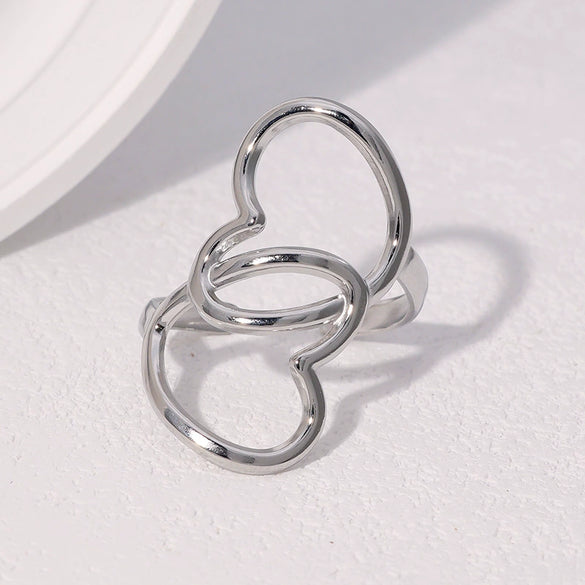 Wholesale Stainless Steel Electroplated Heart Shape Cut Out Open Ring Hand Jewelry For Women