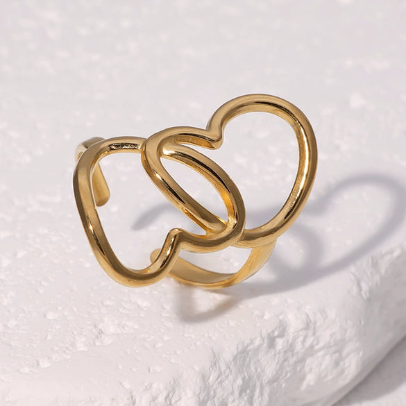 Wholesale Stainless Steel Electroplated Heart Shape Cut Out Open Ring Hand Jewelry For Women