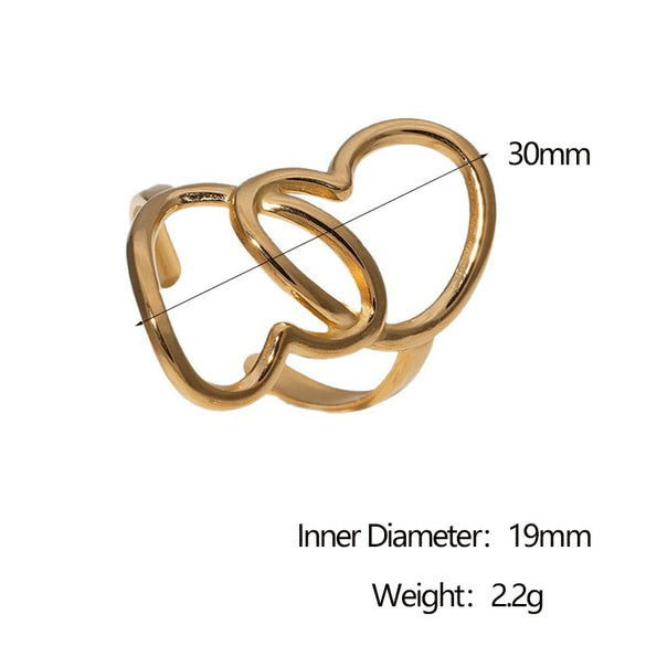 Wholesale Stainless Steel Electroplated Heart Shape Cut Out Open Ring Hand Jewelry For Women