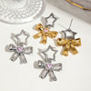 Wholesale Stainless Steel Electroplated Hollow Fivepointed Star Bow Earrings Sweet Cool Minimalist Style