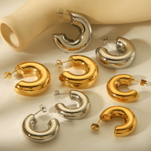 Wholesale Stainless Steel Electroplated Hollow Geometric Ladies Earrings