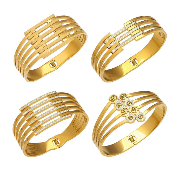 Wholesale Stainless Steel Electroplated Hollow Geometric Line Inlaid Mud Diamond Spring Open Bracelet