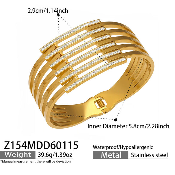 Wholesale Stainless Steel Electroplated Hollow Geometric Line Inlaid Mud Diamond Spring Open Bracelet