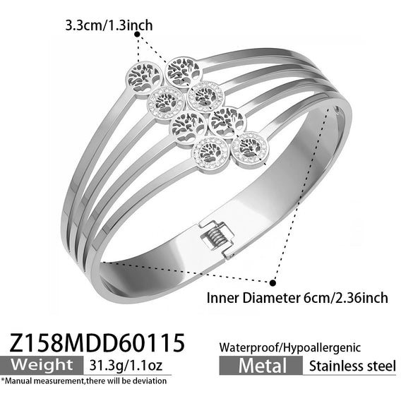 Wholesale Stainless Steel Electroplated Hollow Geometric Line Inlaid Mud Diamond Spring Open Bracelet