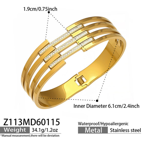 Wholesale Stainless Steel Electroplated Hollow Geometric Line Inlaid Mud Diamond Spring Open Bracelet