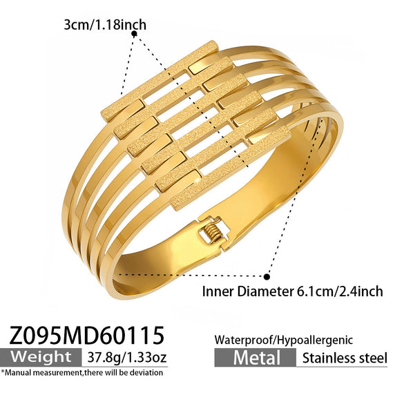 Wholesale Stainless Steel Electroplated Hollow Geometric Line Inlaid Mud Diamond Spring Open Bracelet