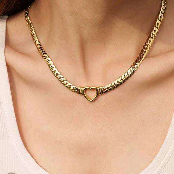 Wholesale Stainless Steel Electroplated Hollow Heartshaped Geometric Simple Unisex Bracelet Necklace