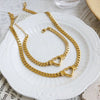 Wholesale Stainless Steel Electroplated Hollow Heartshaped Geometric Simple Unisex Bracelet Necklace