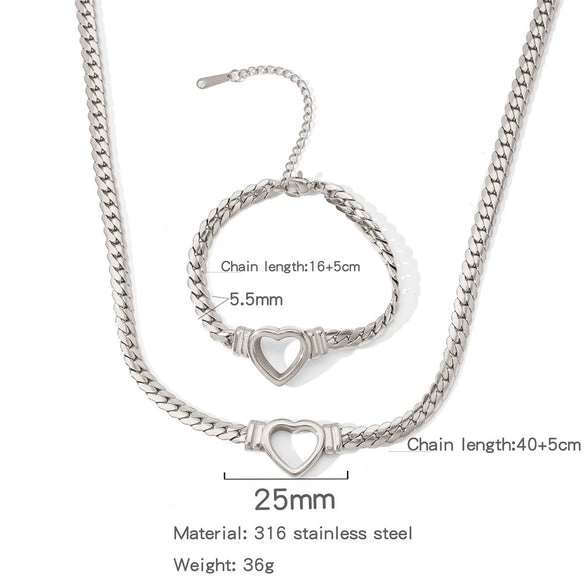Wholesale Stainless Steel Electroplated Hollow Heartshaped Geometric Simple Unisex Bracelet Necklace