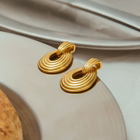 Wholesale Stainless Steel Electroplated Hollow Water Drop Earrings Quiet Design Minimalist Style