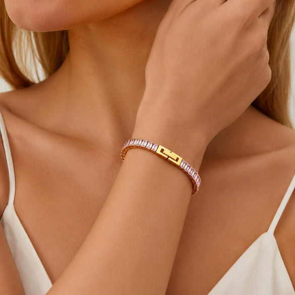 Wholesale Stainless Steel Electroplated Inlaid With Colored Zircon Bracelets And Necklaces For Women
