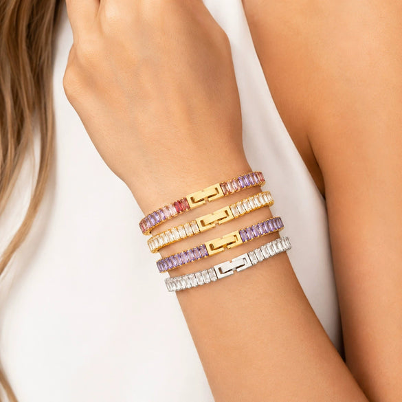 Wholesale Stainless Steel Electroplated Inlaid With Colored Zircon Bracelets And Necklaces For Women