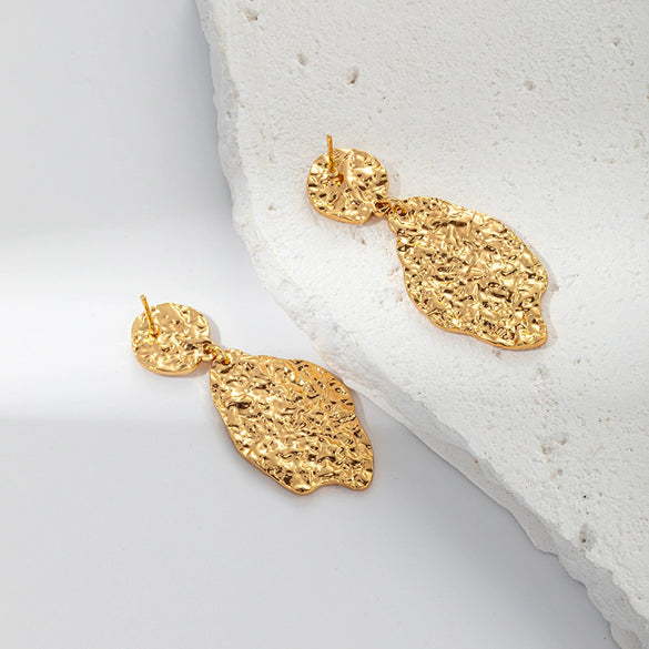Wholesale Stainless Steel Electroplated Irregular Embossed Fashion Ol Women's Earrings