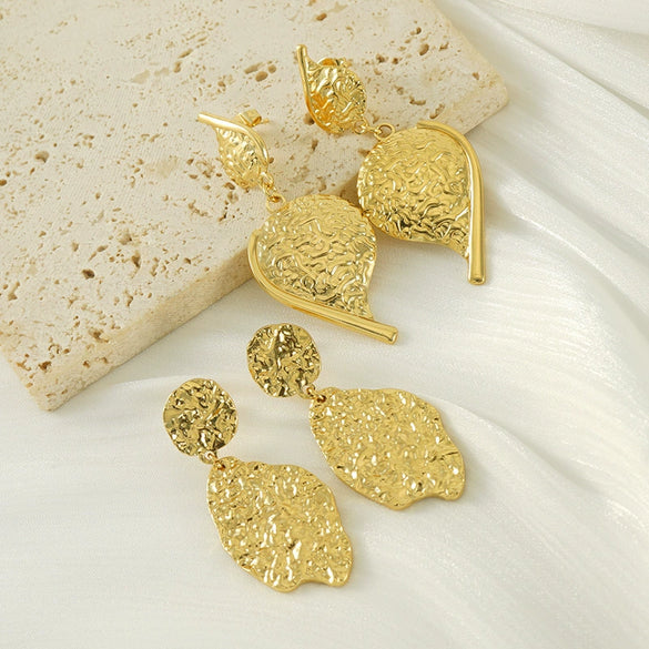 Wholesale Stainless Steel Electroplated Irregular Leaves Midlength Women's Earrings In Middle Ancient Vintage Style