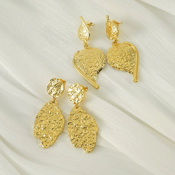 Wholesale Stainless Steel Electroplated Irregular Leaves Midlength Women's Earrings In Middle Ancient Vintage Style