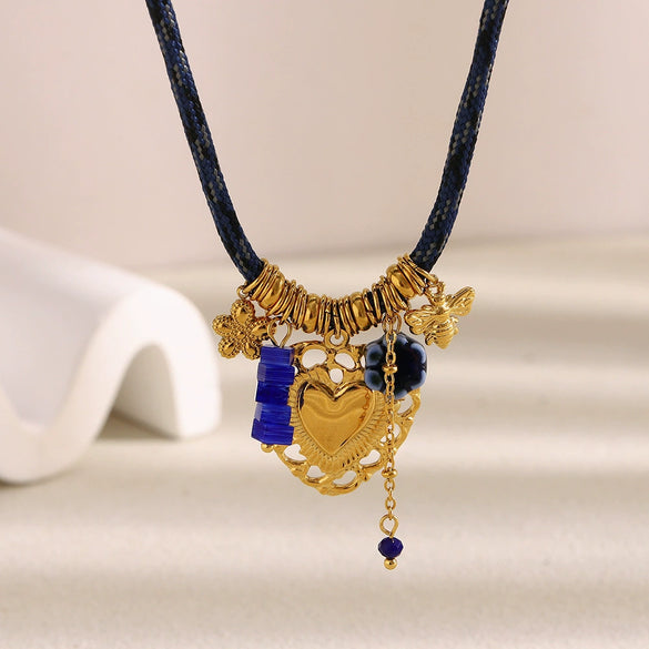 Wholesale Stainless Steel Electroplated 18K Gold Braided Rope Cut Out Heart Pendant Necklace For Women Light Luxury Style