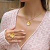 Wholesale Stainless Steel Electroplated 18K Gold Fivepetal Flower Necklace And Ring Set For Women