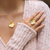 Wholesale Stainless Steel Electroplated 18K Gold Fivepetal Flower Necklace And Ring Set For Women