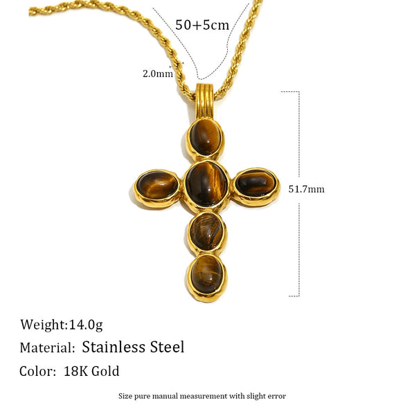 Wholesale Stainless Steel Electroplated 18K Gold Geometric Cross Necklace And Oval Earrings For Women