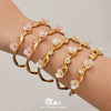 Wholesale Stainless Steel Electroplated 18K Gold Geometric Flower Cshaped Open Bracelet With 5A Zircon