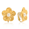 Wholesale Stainless Steel Electroplated 18K Gold Geometric Flower Pearls Ear Clips For Women