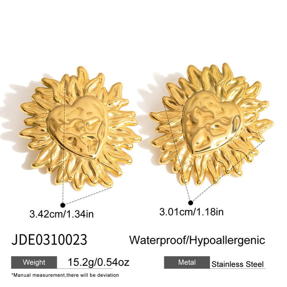 Wholesale Stainless Steel Electroplated 18K Gold Geometric Heart Earrings For Women