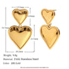 Wholesale Stainless Steel Electroplated 18K Gold Heart Doublelayer Love Pendant Earrings For Women