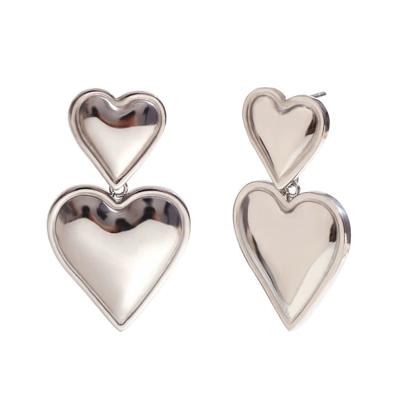 Wholesale Stainless Steel Electroplated 18K Gold Heart Doublelayer Love Pendant Earrings For Women