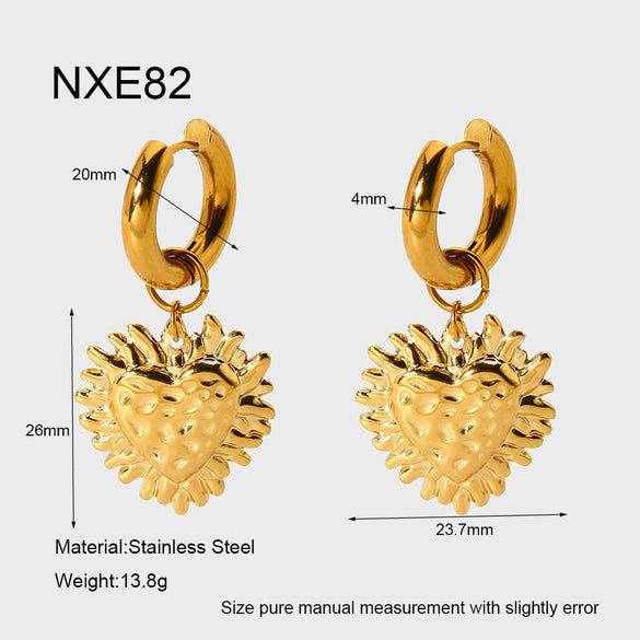 Wholesale Stainless Steel Electroplated 18K Gold Heart Shape Pendant Earrings For Women Retro Ins Style Minimalist