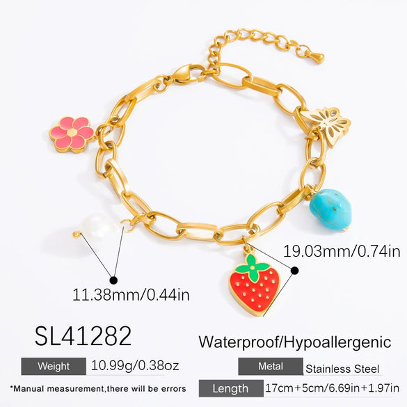 Wholesale Stainless Steel Electroplated 18K Real Gold Fruitshaped Diy Bracelet And Pendant Hand Jewelry For Women