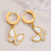 Wholesale Stainless Steel Electroplated 18K Real Gold Heart Shape And Insect Pattern Earrings For Women
