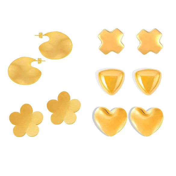 Wholesale Stainless Steel Electroplated 18K Real Gold Irregular Geometric Solid Earrings Combination For Women