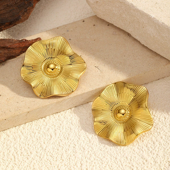 Wholesale Stainless Steel Electroplated Leaf And Flower Earrings For Women