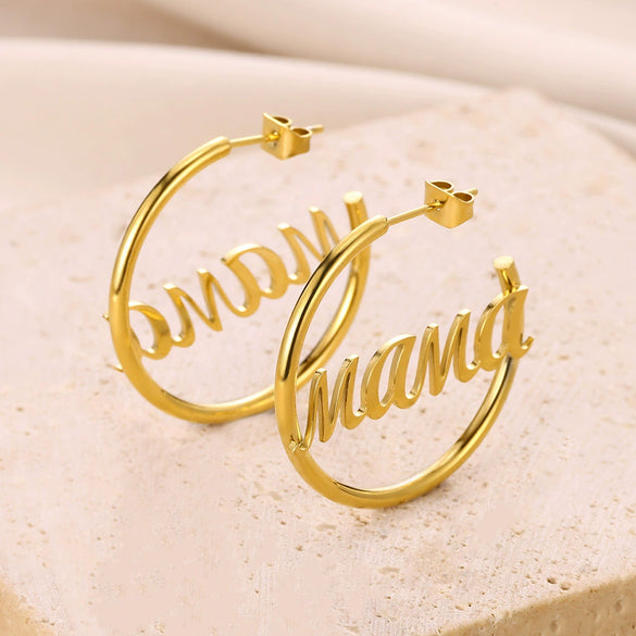 Wholesale Stainless Steel Electroplated Letters Numbers Text Round Earrings For Women