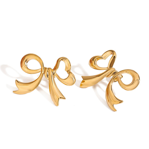 Wholesale Stainless Steel Electroplated Love Bow Earrings For Women Quiet Fashion Design