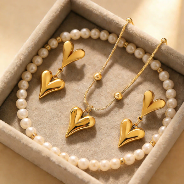 Wholesale Stainless Steel Electroplated Love Heart Necklace And Earrings Set For Women Simple Style Accessories