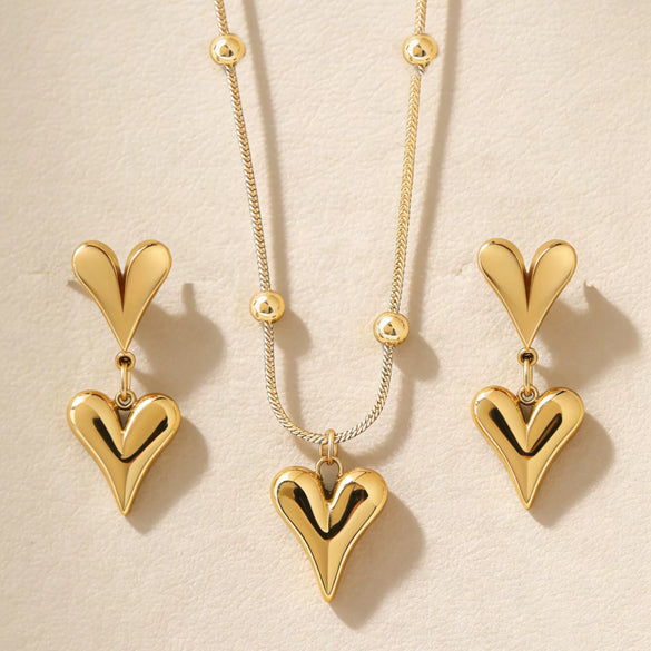 Wholesale Stainless Steel Electroplated Love Heart Necklace And Earrings Set For Women Simple Style Accessories