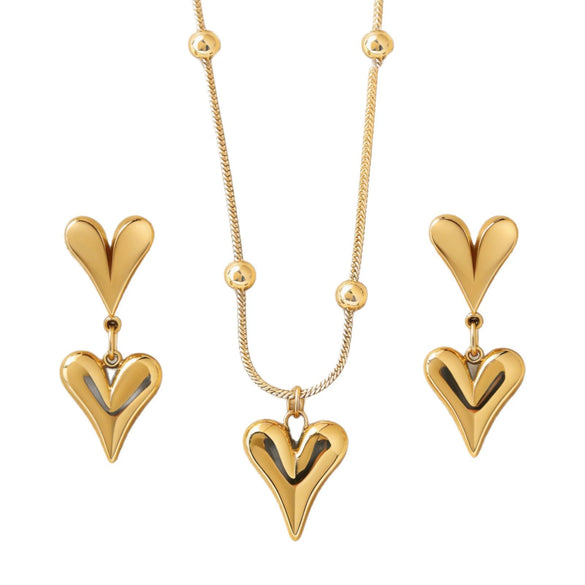 Wholesale Stainless Steel Electroplated Love Heart Necklace And Earrings Set For Women Simple Style Accessories