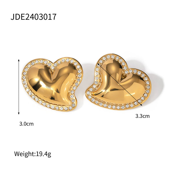 Wholesale Stainless Steel Electroplated Loveshaped White Rhinestone Inlaid Women's Earrings