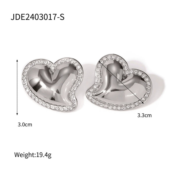 Wholesale Stainless Steel Electroplated Loveshaped White Rhinestone Inlaid Women's Earrings