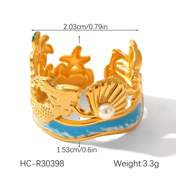 Wholesale Stainless Steel Electroplated Marine Life And Coconut Tree Open Bracelet Jewelry