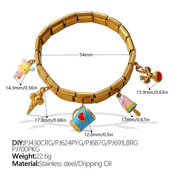 Wholesale 316L Stainless Steel Electroplated Multielement Cartoon Oil Drop Pendant Bracelet Jewelry For Women