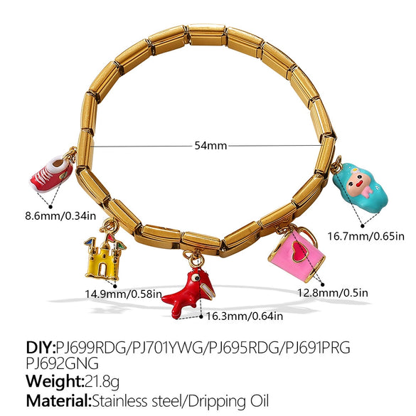 Wholesale 316L Stainless Steel Electroplated Multielement Cartoon Oil Drop Pendant Bracelet Jewelry For Women