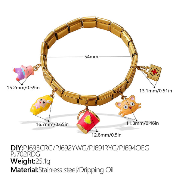Wholesale 316L Stainless Steel Electroplated Multielement Cartoon Oil Drop Pendant Bracelet Jewelry For Women