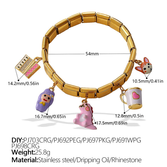 Wholesale 316L Stainless Steel Electroplated Multielement Cartoon Oil Drop Pendant Bracelet Jewelry For Women