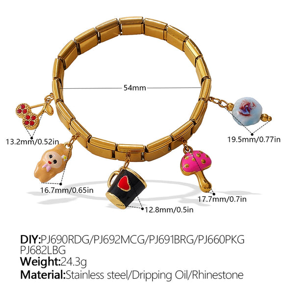 Wholesale 316L Stainless Steel Electroplated Multielement Cartoon Oil Drop Pendant Bracelet Jewelry For Women